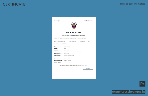 Kolumbianische Geburtsurkunde (Word- und PDF-Beispiel)